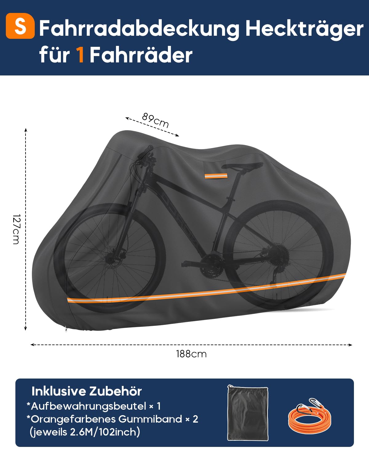 Housse Velo pour Transporter 1 Vélo, Housse Vélo Extérieur Protection Imperméable en 420D avec Doublure Coton, Housse Velo Camping Car avec Sangles Élastiques & Ventilation
