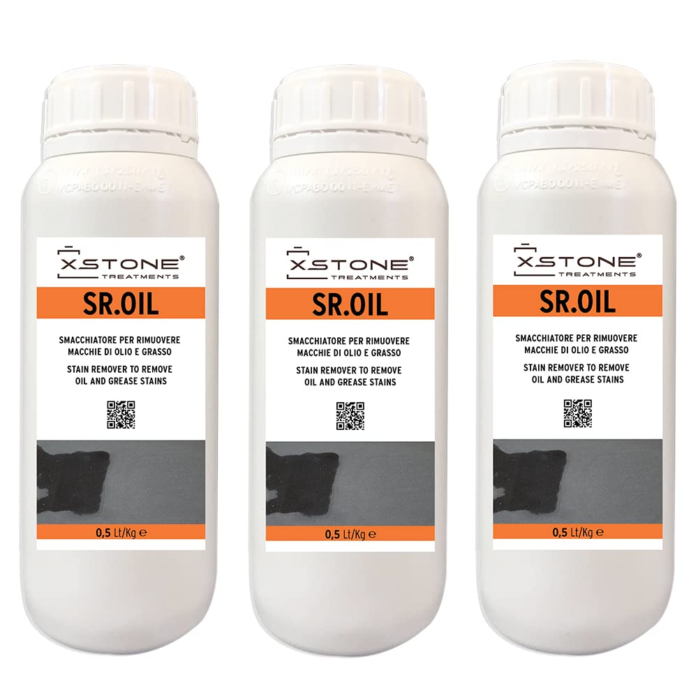 Smacchiatore per MACCHIE DI GRASSO, OLIO MINERALE E VEGETALE, CERE, ecc. su pietre naturali ecc. Penetra nei materiali ed estrae le macchie. Pack 3x0,5 Litri