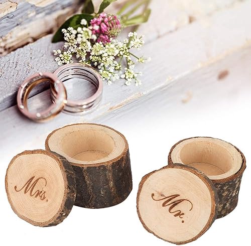 TOPINCN Caja de madera retro, ramas de tronco, estilo literario, ideal para bodas, compromisos y día de San Valentín (MR&MRS)