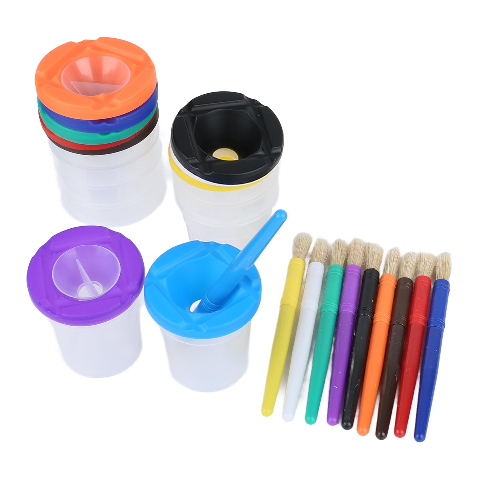 Respicefinem 19×18×384 10 Spill Proof Paint Cups Painting Set with Paintbrushes for Toddlers Preschool Art Supplies