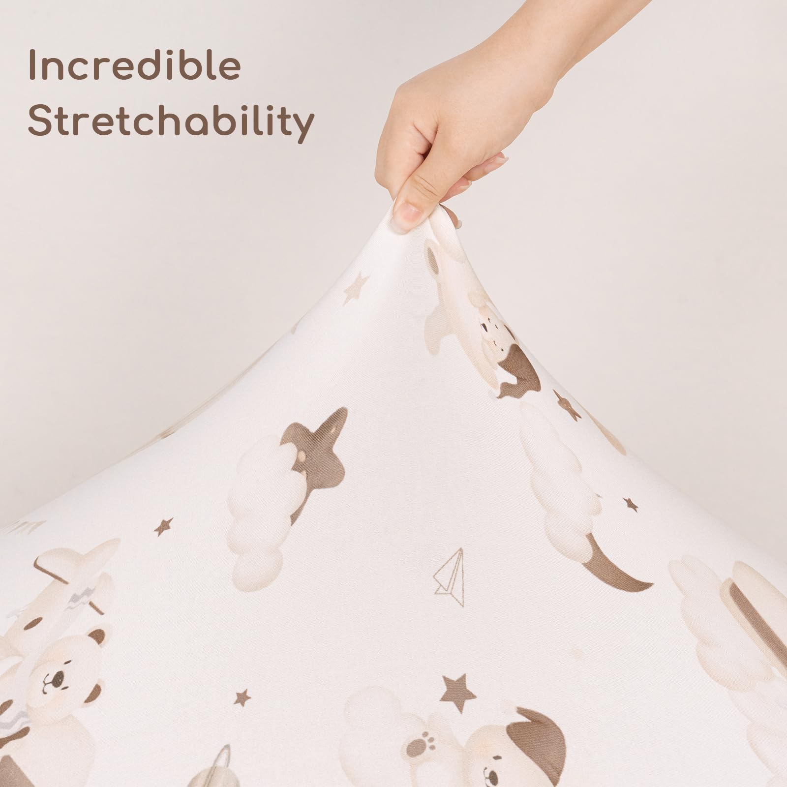 Yukkidds Travel Cot Sheets 95x65cm Fitted, 3 Pack Soft & Breathable Microfiber Baby Cot Mattress Sheets Bedding Brown Balloon - Image 4