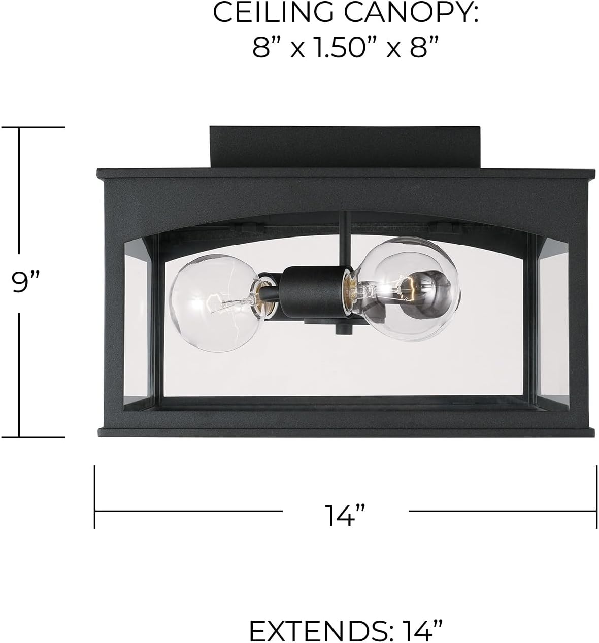 Capital Lighting 946731BK Burton Clear Glass Outdoor Flush Mount Ceiling Light, 3-Light 180 Total Watts, 9" H x 14" W, Black