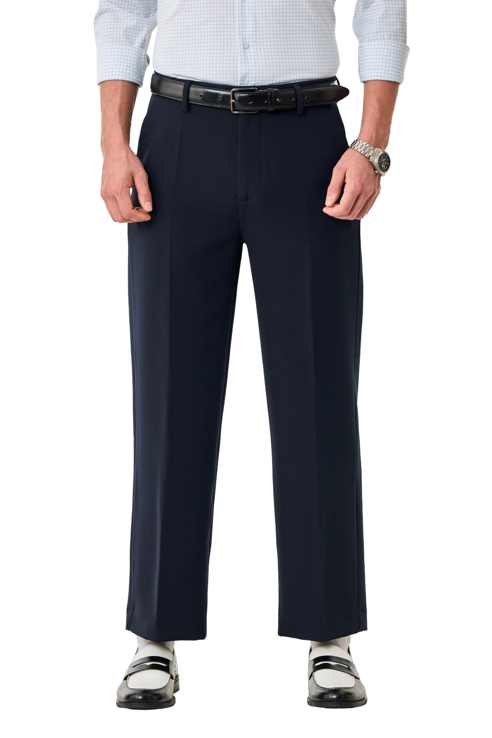 Men Trousers Formal Wear | Flared Fit Plain Front Solid Pattern | Stretchable Polyester Blend Fabric for Comfortable Office Wear & Business Meetings-image-20