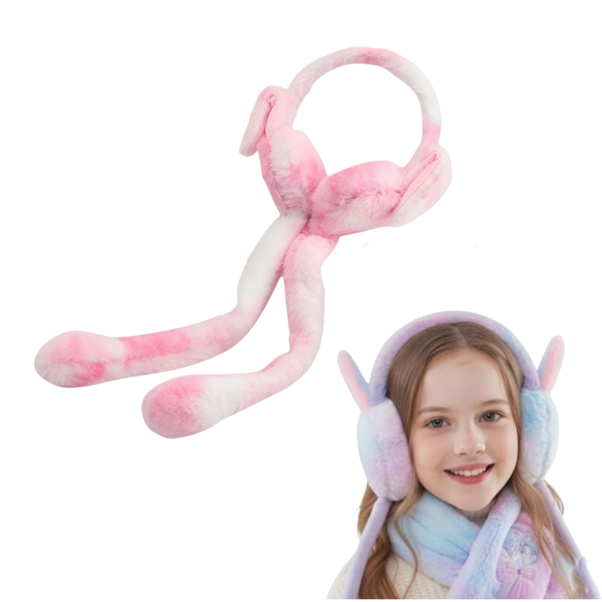 Girls Moving Earmuffs with Jumping Bunny Ears & Sound | Soft Faux Fur Winter Ear Warmers for Kids & Women | Cute Warm Headband for Cold Weather (Multicolor)