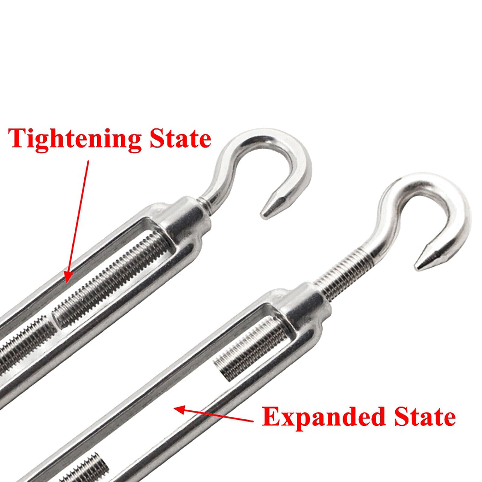 Tensor de cable con gancho y cuerda ajustable (1 pieza) for proyectos marinos, de cercado y bricolaje.(SS316 M16 Hook/Hook)