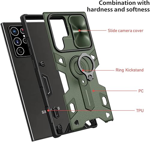 Miniatura 7 de Nillkin Funda para Galaxy S22 Ultra, funda Camshield Armor para Samsung Galaxy S22 Ultra con cubierta de protección de cámara con soporte de anillo