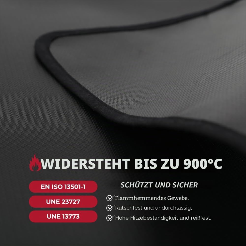TEXFIRE | Feuerschutz-Teppich für Grill, Grillplatz und Feuerstelle. Feuerschutz- und wasserdichter Bodenschutz für den Außenbereich. Ideal für Camping und Zelten. (100x75cm)