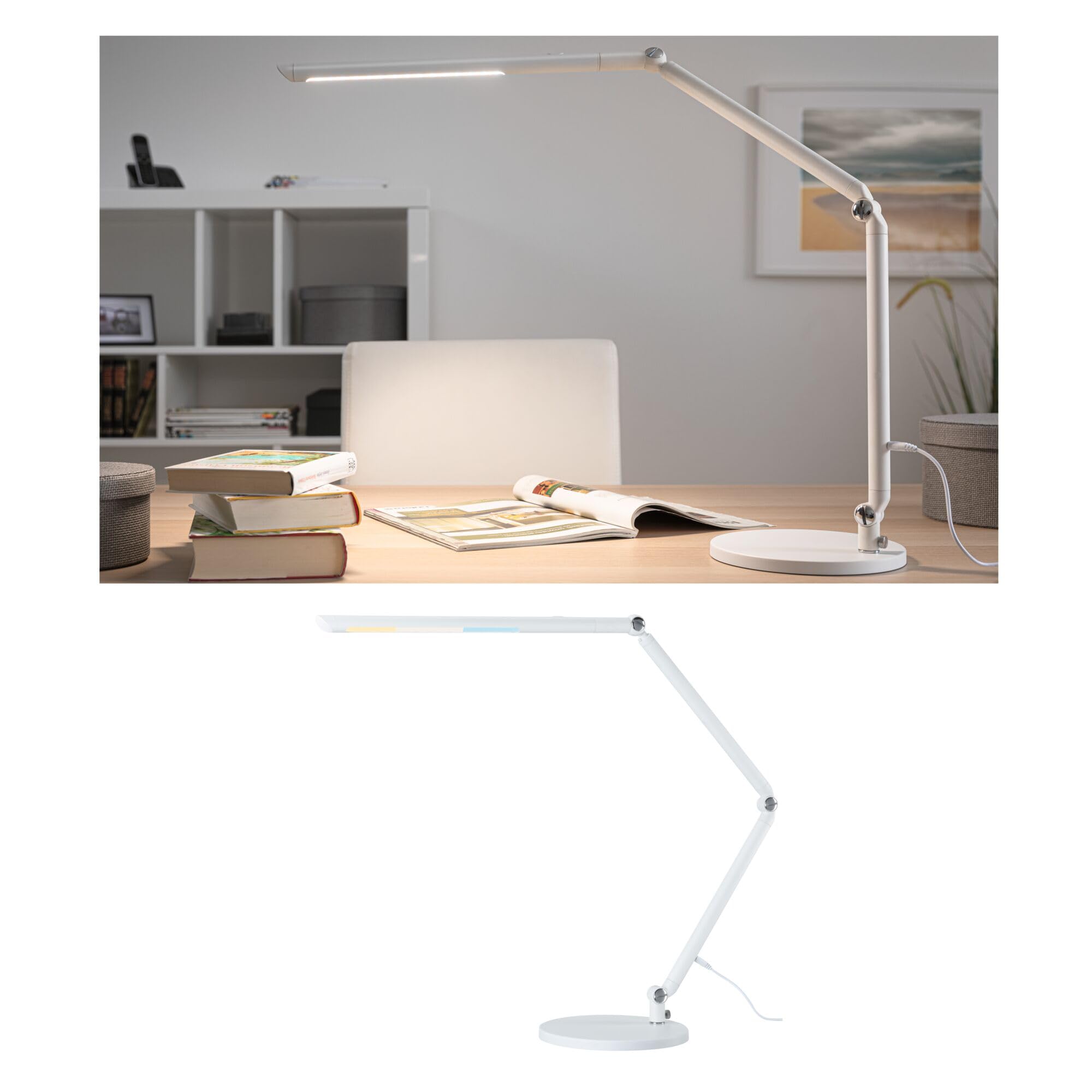 Paulmann 78911 LED Schreibtischleuchte FlexBar White Switch Tunable White incl. 1x10,6 Watt dimmbar Assistenzleuchten Weiß Tischleuchte 3000 K
