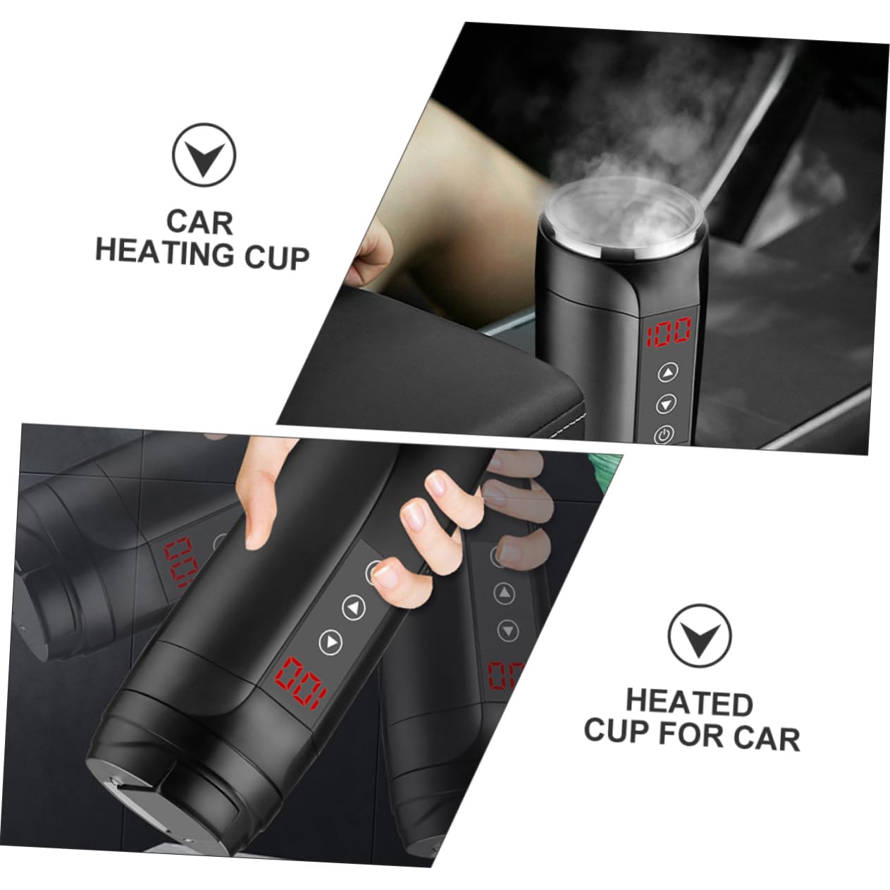 Cabilock Taza Calefactora Eléctrica para Coche 90w Pantalla de Temperatura Acero Inoxidable Negro Compatible 12v-24v para Viaje y Camping Portátil