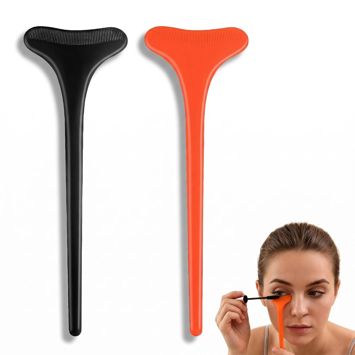 2 PCS Mascara Shield Guard, Reusable Silicone Mascara Guard for Eyelashes, Mascaras Shield Applicator Guards Eyelid Tool, Lash Shields for Women Beginners Friendly Makeup Applicator Tool(black＋orange)