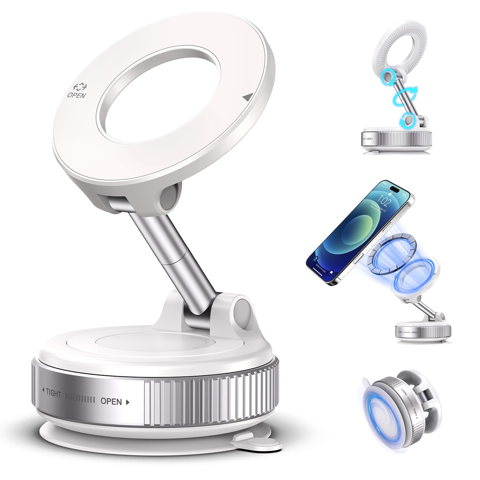 JFCHSK Vacuum Magnetic Phone Holder, Vacuum Magnetic Car Phone Mount, Vacuum Suction Phone Holder for Car/Gym/Kitchen/Mirror/Smooth Surface,