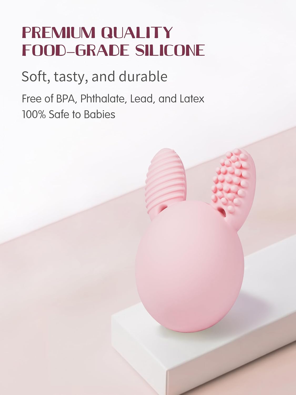 Teether Baby Teething Toy Rabbit Egg Rattle Toy Teething Pain Relief for Babies Boys Girls - Pink
