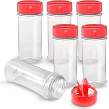 RoyalHouse Plastic Spice Jars Bottle Containers with Red Cap, 5.5Oz, 6 PACK | Clear Safe Plastic Bottle Containers with Shaker Lids, Lined Cap, PET Material, BPA-Free, Perfect for Herbs & Spices