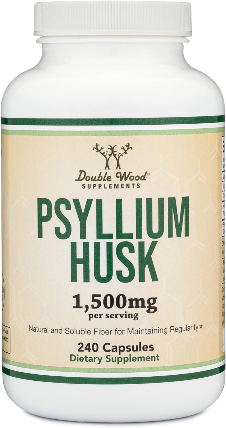 Supplements Psyllium Husk Capsules Fiber Supplement (240 Count, 1,500mg Per Serving) Soluble Fiber for Maintaining Regularity (Non-GMO)