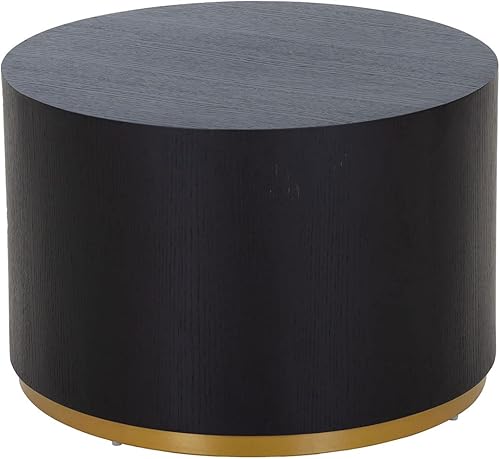 Miniatura 9 de kevinplus Mesa auxiliar negra y dorada, mesa auxiliar pequeña con borde dorado para sala de estar, mesa auxiliar redonda de madera para oficina,