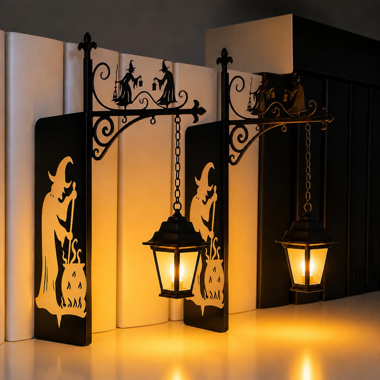 Ghost Library Lantern-Decorative Bookshelf Lighting,Library Lantern Mini Bookshelf Lamp - Miniature Hanging Lantern for Bookshelf,Halloween Vintage Patchwork Reading Book LED Nightlight for Book Shelf
