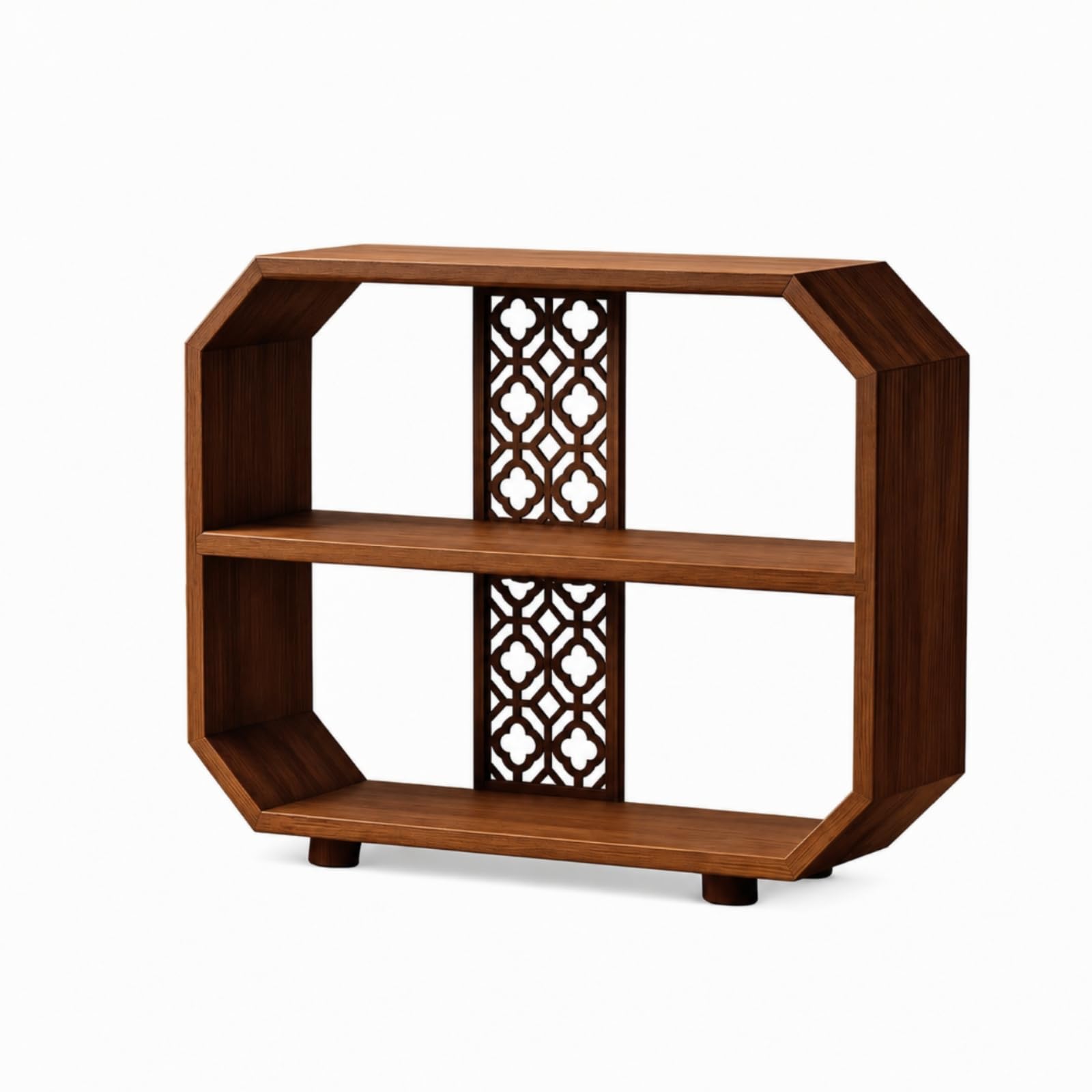 Ronyme Expositor Té Madera Ahorra Espacio Estante Octogonal con Estantes Horizontales Compacto Expositor Mesa con Patas Bajas para Armario, 40x10x32 Cm