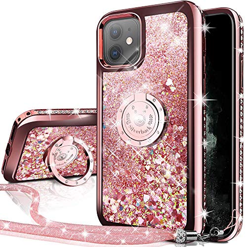Miss Arts Funda iPhone 11,[Silverback] Carcasa Brillante Purpurina con Soporte, Transparente Cristal Telefono Fundas Case Cover para Apple iPhone 11 6.1 -Rose Oro