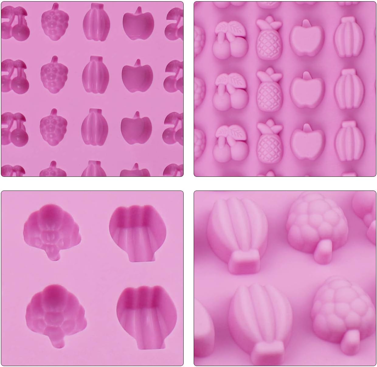 Palksky (4 Pack)66-Cavity Mini Fruit Silicone Gummy Mold/Pineapple Grape Apple Banana Cherry Candy Mold Non-Stick Chocolate Gelatin Tray Creates Sweet 264 Snack for Fudge Jelly Truffles Pralines Caram