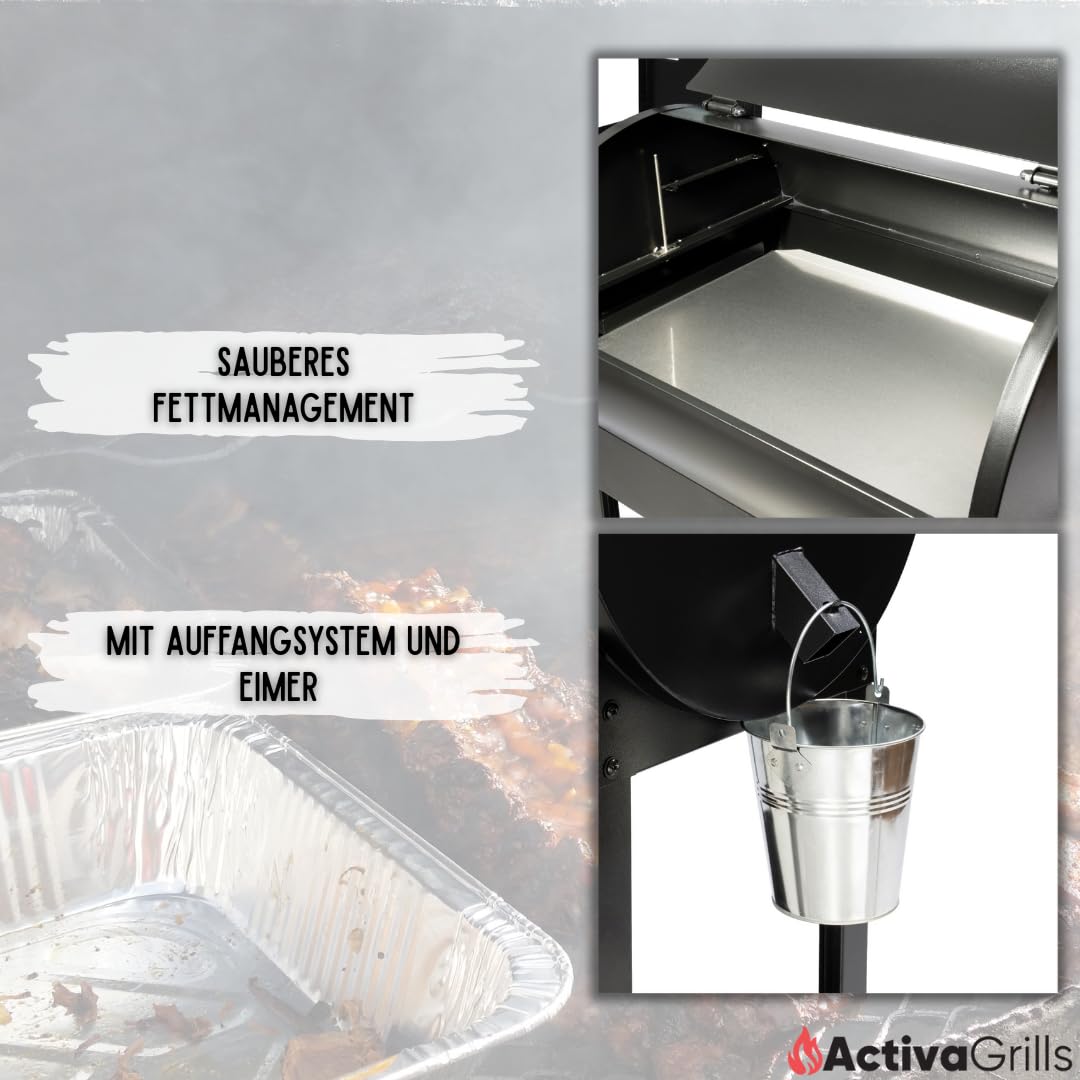 ACTIVA Smoker Grill El Paso I Pellet Smoker mit automatischer Pelletzuführung & Thermometer I Edelstahl-Grill für BBQ & Räuchern