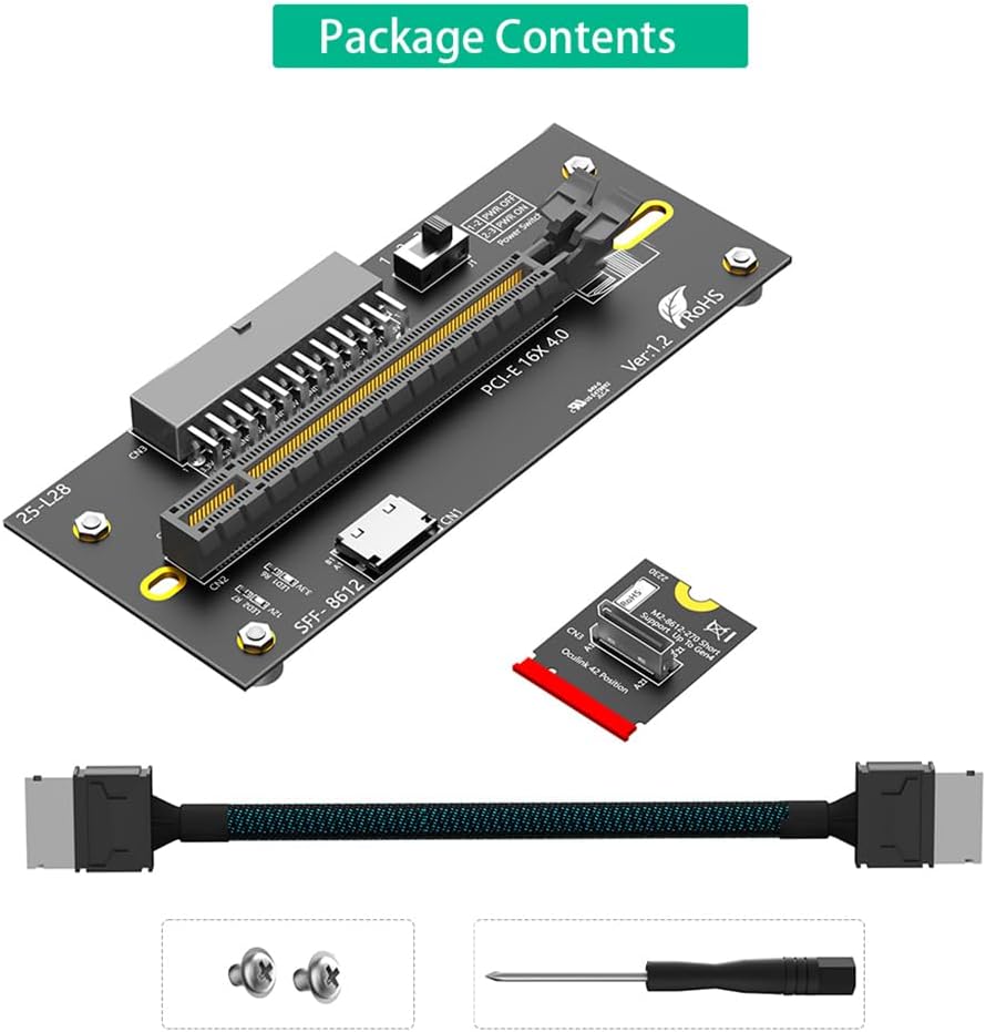 JMT PCI-E 4.0 16X to M.2 Mkey Extension Card 32Gbps with Oculink SFF-8612 Extension Cable Compatible with M.2 NVMe SSD External Graphics Card (24PIN with 2230 Card)