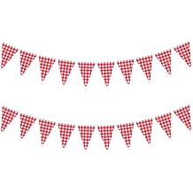 2 Packs Red and White Checkered Pennant Banner Pre-assembled Red Flag Triangle Garland Decorations for Picnic BBQ Wedding Birthday Baby Shower Christmas Carnival Supplies