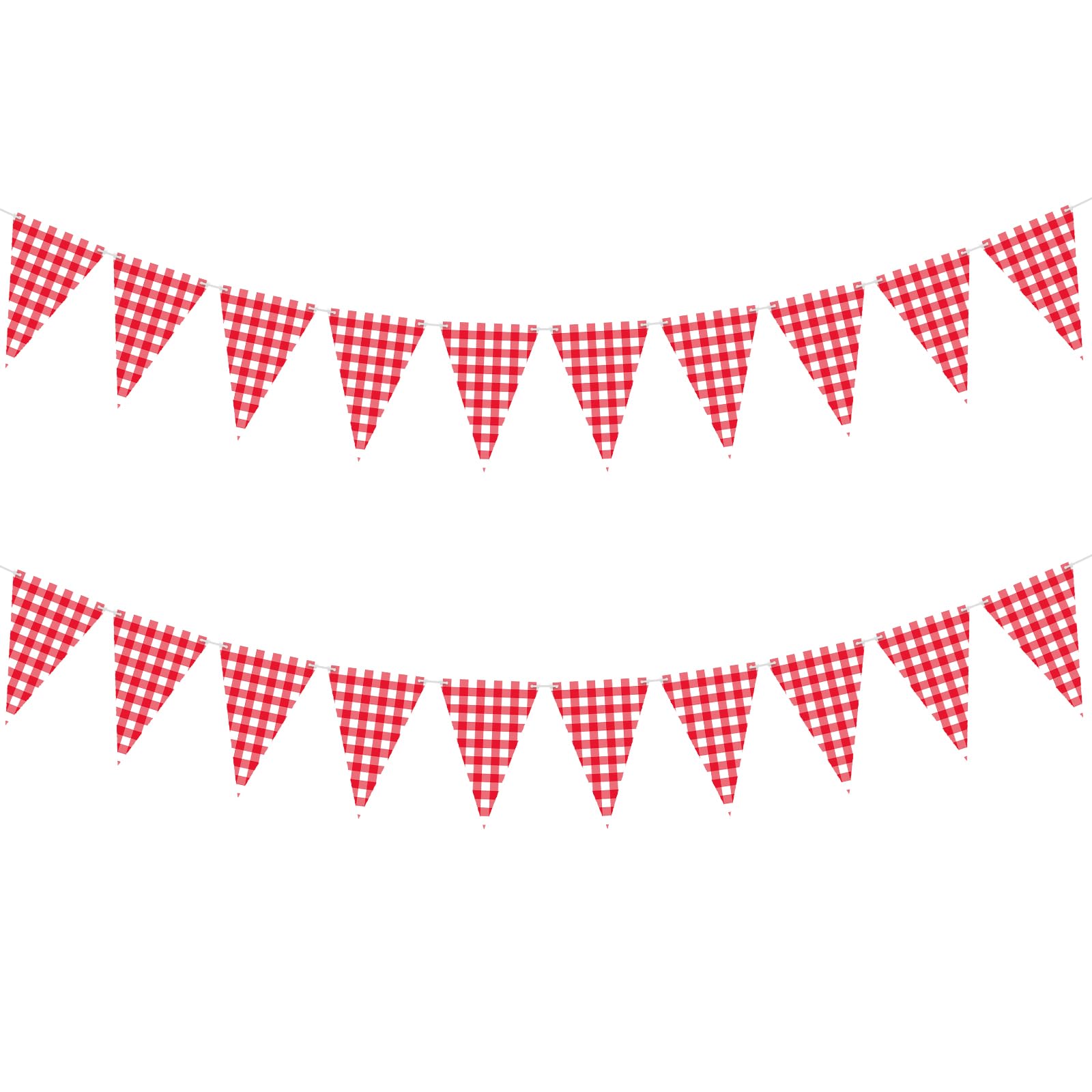 Photo 1 of 2 Packs Red and White Checkered Pennant Banner Pre-assembled Red Flag Triangle Garland Decorations for Picnic BBQ Wedding Birthday Baby Shower Christmas Carnival Supplies