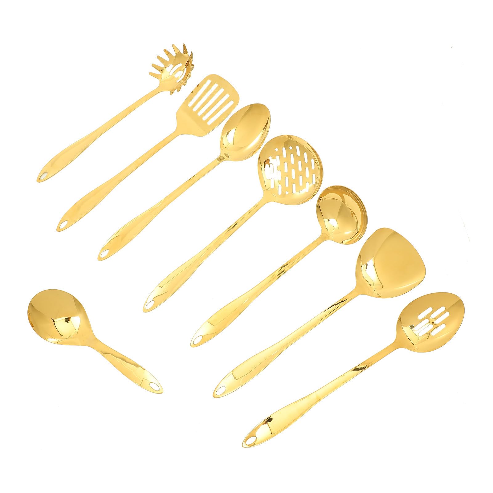 Juego de Utensilios de Cocina Kit de Espátula y Cuchara para Saltear Diseño Práctico y Agujero para Colgar de Acero Inoxidable Dorado en Cocina
