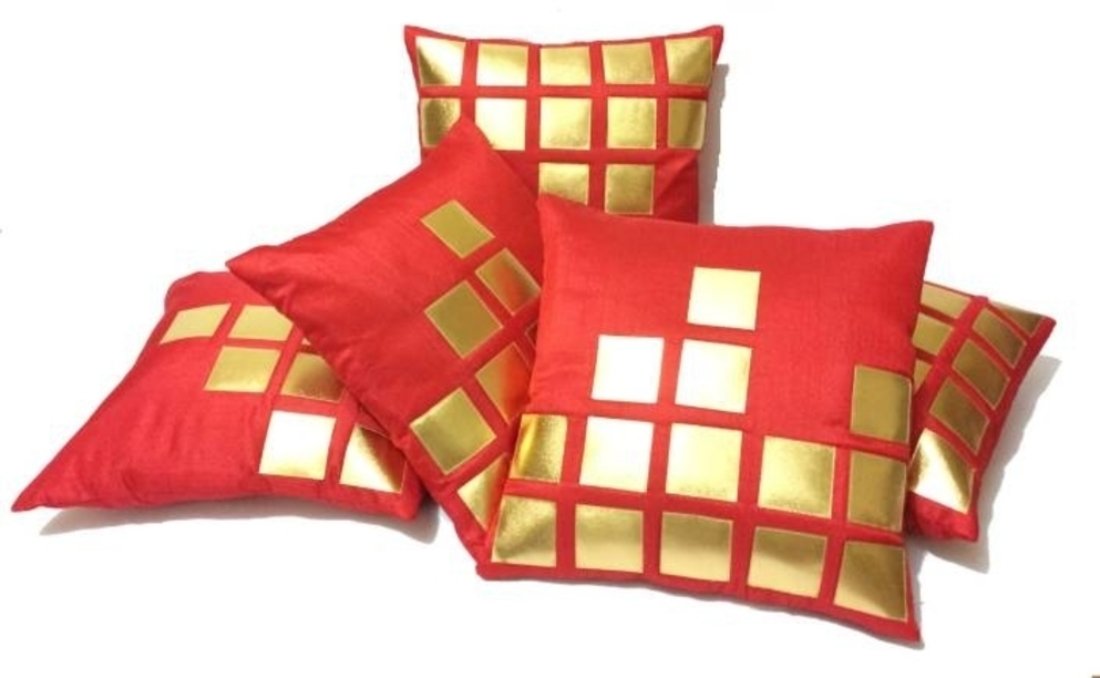 Desi Hault Designer Polyester Cushion Cover (30 x 30 cm, Red) -Set of 5