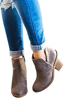 Womens Cutout Ankle Booties Chunky Block Heel Closed Toe Zip Up Ankle Boots