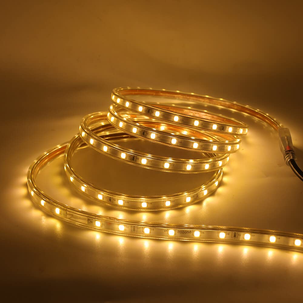 LED Strip mit Schalter 230V, LED Streifen IP65 Wasserdicht Flexibel LED Lichtband Schlauch für Schlafzimmer, Schrank,Haus,Küche, Dekoration (Warmweiß, 20M)
