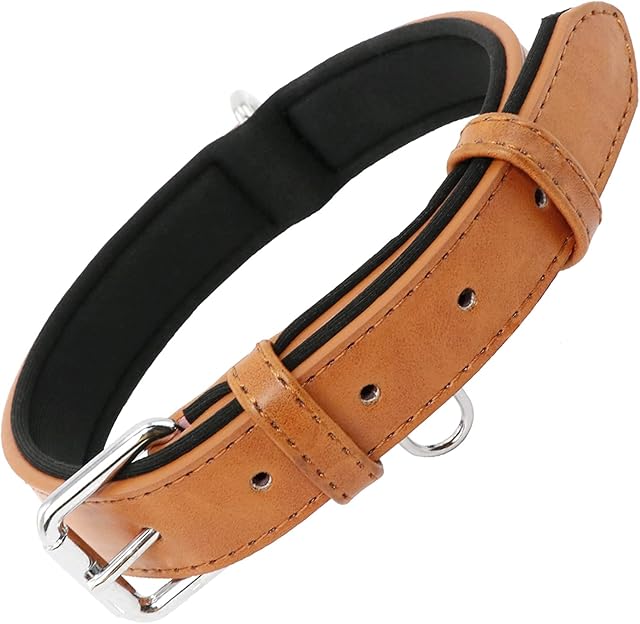 Grand Line Leather Dog Collar, Wider and Thicker Durable Dog Collar with Soft Padded, Adjustable Pet Dog Collar for Small Medium Large Cat Puppy (Brown, S)