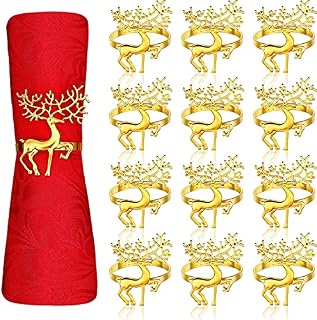 LATERN 12Pcs Christmas Reindeer Napkin Rings, 6CM Gold Elk Napkin Holders Deer Napkin Buckle for Christmas Lunch Thanksgiving Party Holiday Wedding Table Decoration