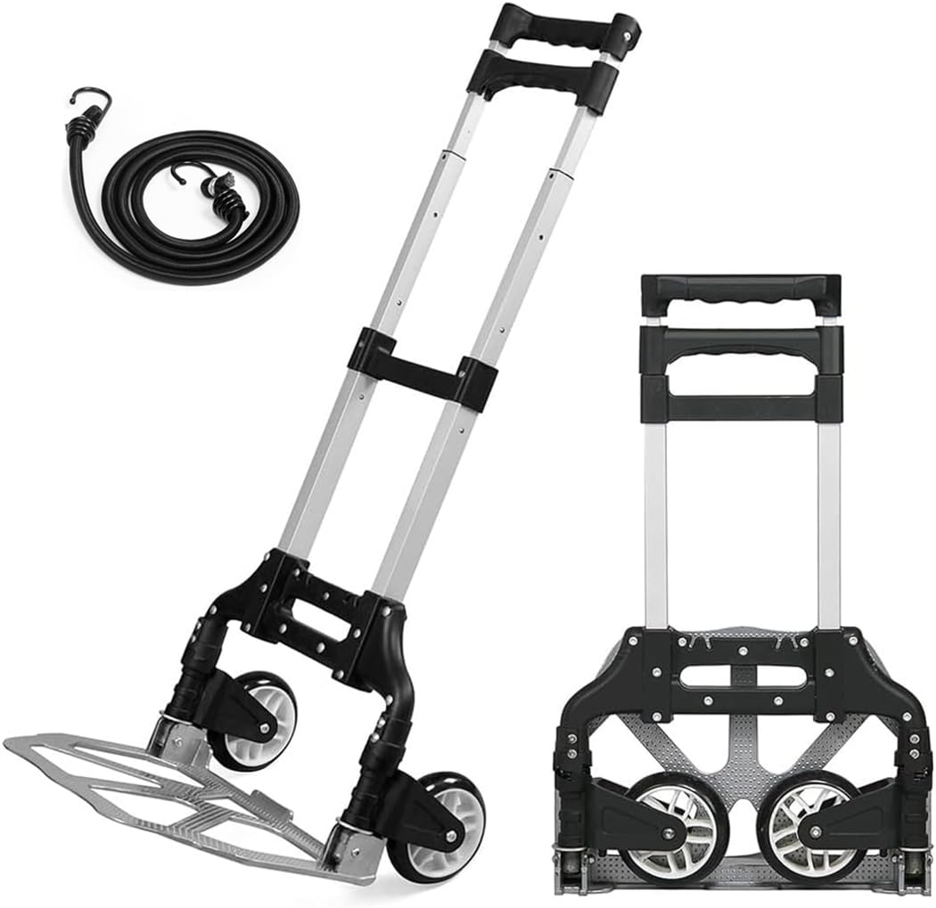 Aluminium Folding Hand Truck Heavy Duty Foldable Sack Trolley on Wheels Barrow Cart Upto 85kg Load Capacity for Moving Boxes and Heavy Items