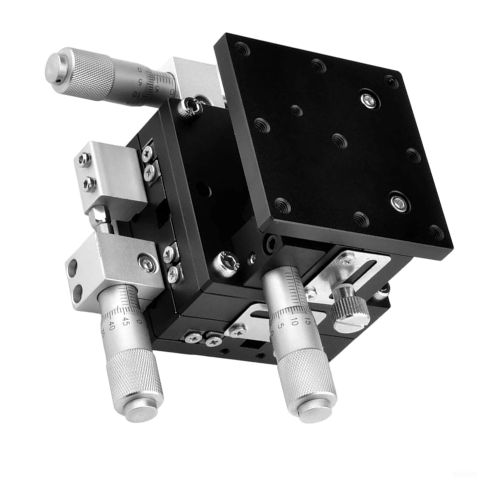 Trzypoziomowy stół regulacyjny 60 x 60 mm, piasta ze stopu aluminium X/Y 6,5 mm, Z 10 mm, rozdzielczość 0,01 mm, do kalibracji laboratoryjnej optyki, czarny LD60-LM, nośność 3 kg