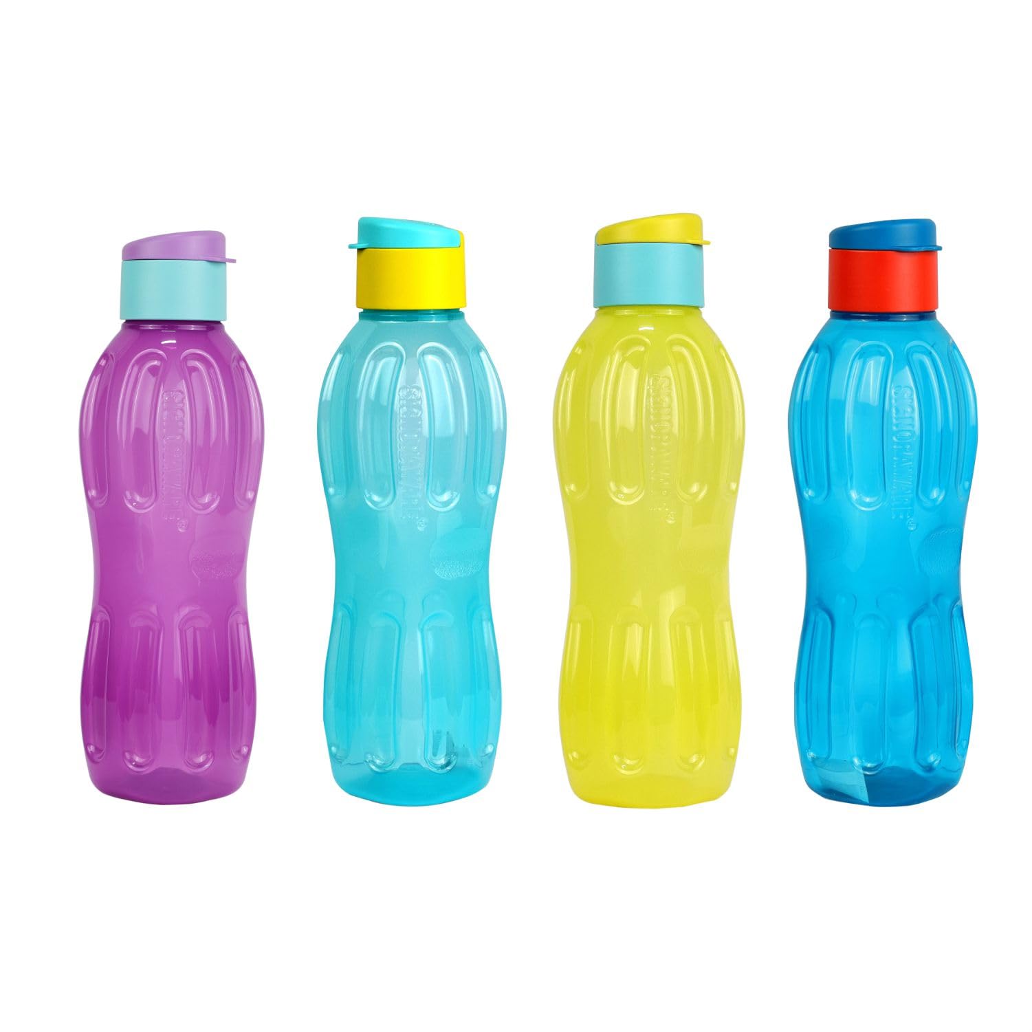 Signora Ware Fliptop 1000Ml Bpa Free Water Bottles Set Of 4, Food Grade, Freezer Safe, Ideal For Office Gym School College Travel Hiking Camping, Plastic Bottle (1 Litres, Set 4, Assorted)