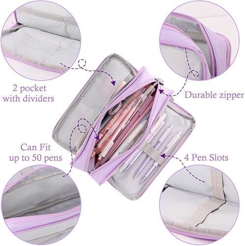 Miniatura 2 de Oyachic Estuche para lápices de 3 compartimentos de gran capacidad, bolsa de almacenamiento Oxford, estuche de maquillaje cosmético para hombres,