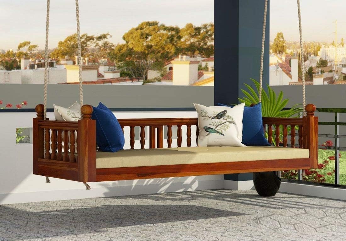 Wooden Swing Sofa for Living Room | Patio Jhula for Home Indoor, Garden Outdoor & Balcony | House Swings for Adults (Honey Finish)-image-1