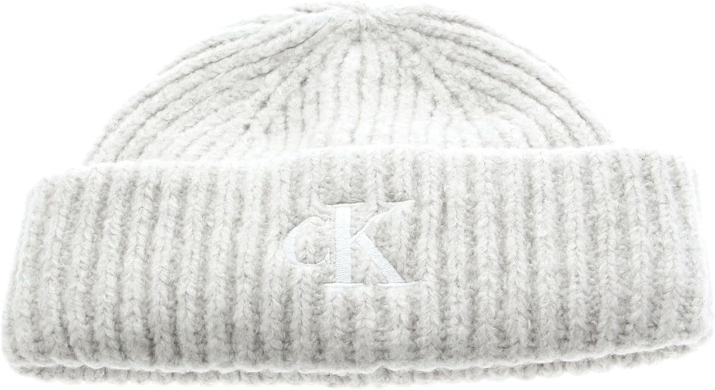CKJ Monogram Embroidery Short Beanie Eggshell Beige