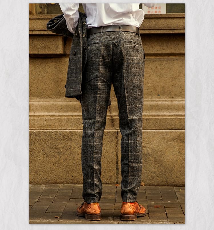 Men's Vintage Wool Blend Dress Plaid Pants Business Suit Straight Leg Casual Pants4