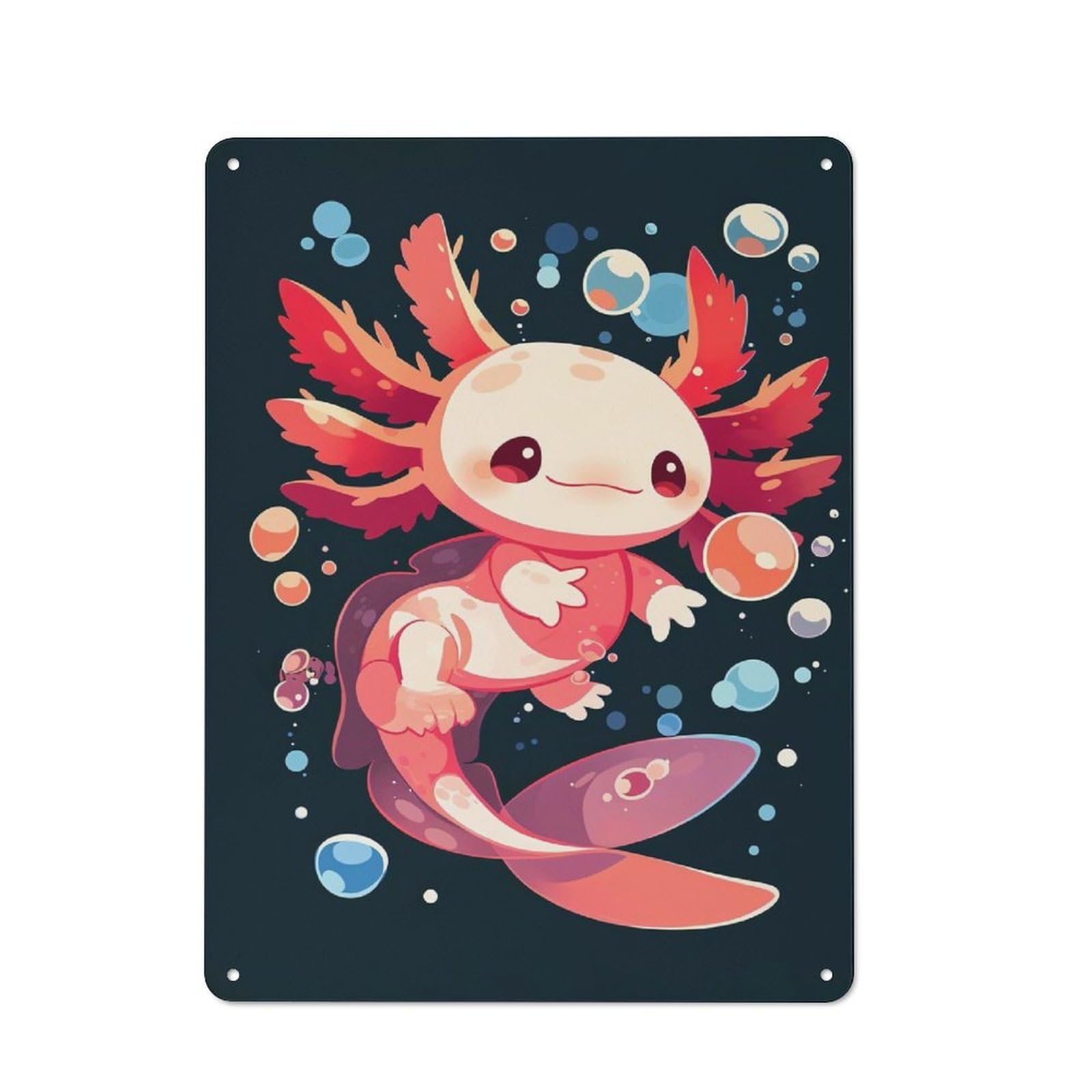 Cute Axolotl with Bubbles Retro Metal Wall Decor 40x30cm, Metal Wall Art Sign for Living Room, Hallway, Kitchen Or Cafe