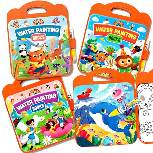 Usmfuie Water Coloring Book for Toddlers 1-3 - Mess Free Reusable Magic Reveal Montessori Painting Book with Water Pen - No Mess Paint with Water Activity for Kids Ages 2-4
