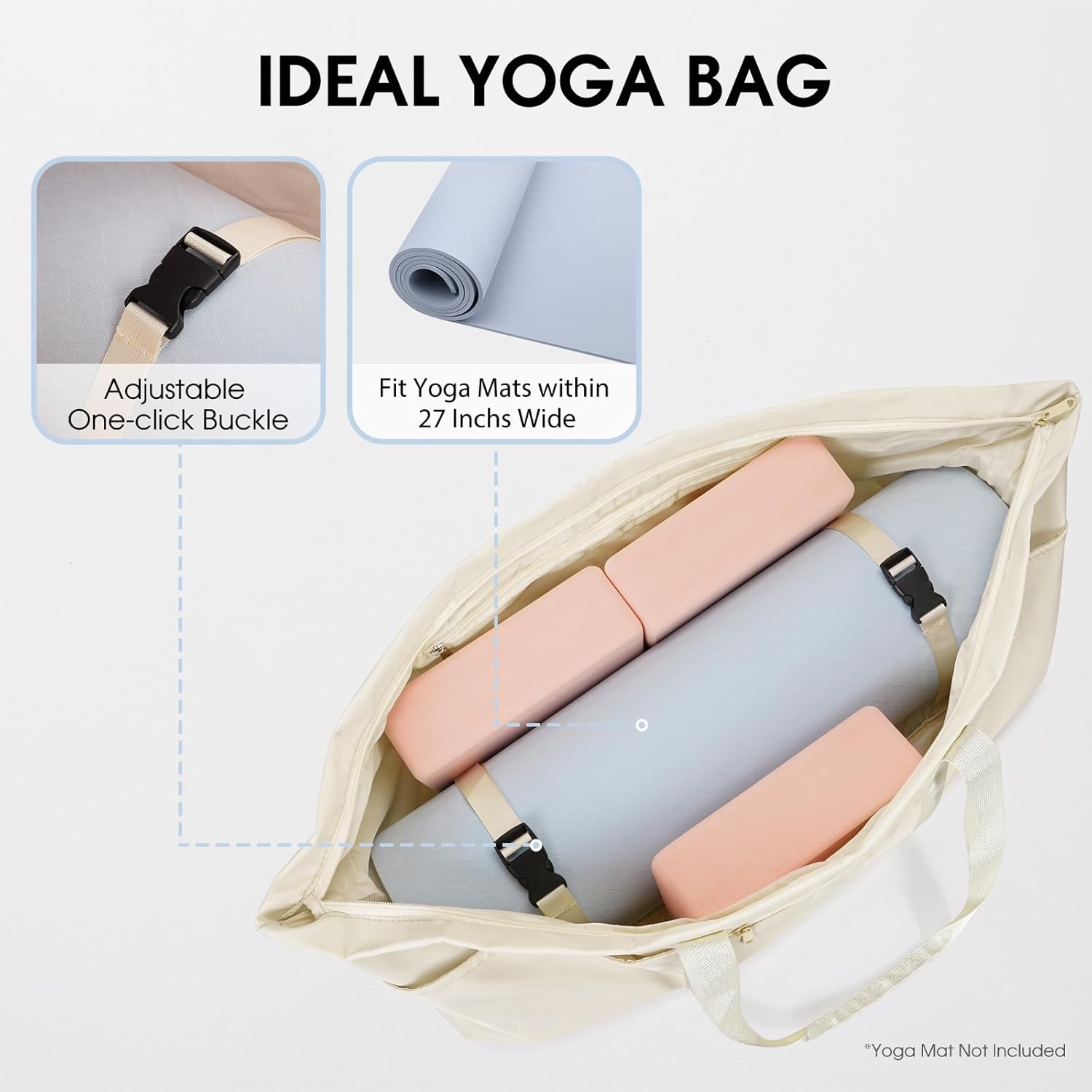 Large Yoga Mat Bag with Shoes Compartment and Wet Pocket Ladies Pilates Gym Tote Bag with Yoga Mat Holder Strap for Women Men Workout Carrier Stuff Accessories - Image 2