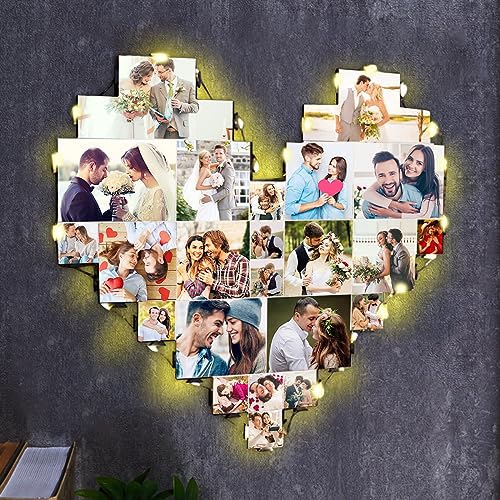 Personalizada Corazón Foto Collage Luz de Pared Personalizada Cor...