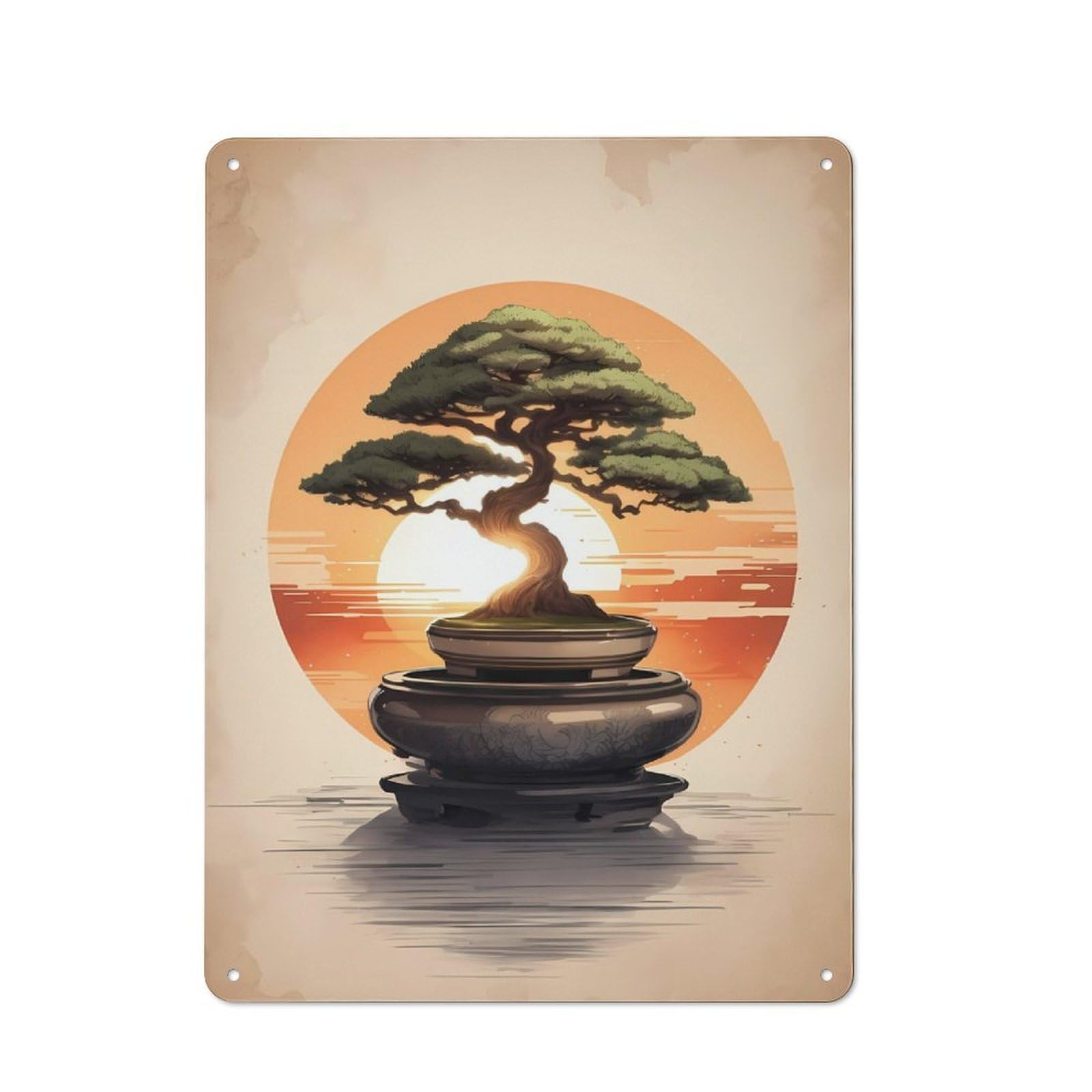 Junmoney Bonsai Sunset For Garden Room Or Summerhouse, Rustic Tin Sign 40X30cm, Tin Sign Wall Decor For Garden Rooms And Summerhouses
