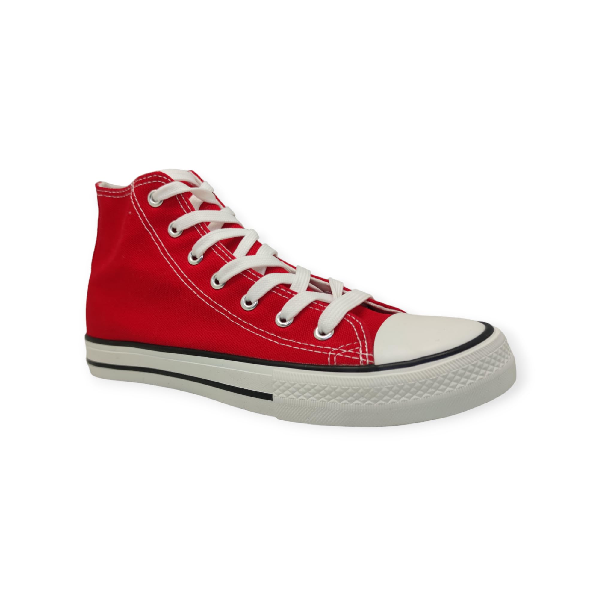 Zapatomoda Zapatilla Roja Lona de Mujer | Cordones Blancos | Suela Goma | Puntera Goma Blanca |889 | Zapatillas Altas