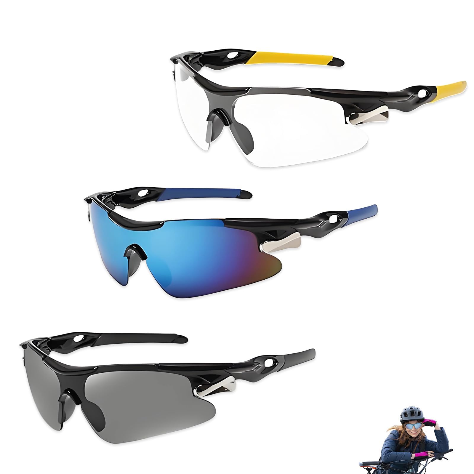 Pddenality 3 PCS Cycling Glasses Mens Polarized Running Sunglasses Women