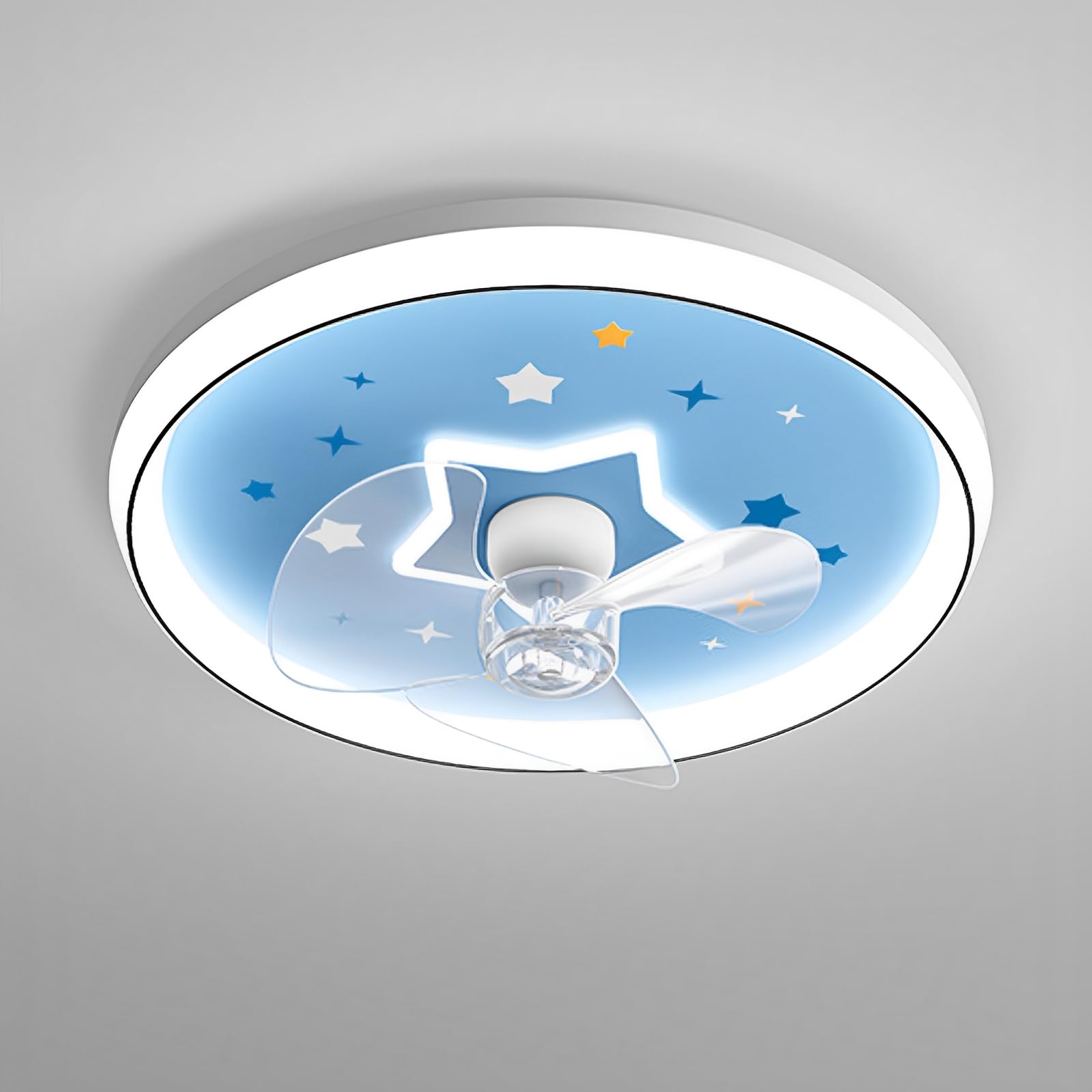 HXYSXHJUO Blue Small Ceiling Fans With Lights Remote 6 Speeds Quiet Fan Dimmable LED Light For Kids Room Bedroom Nursery Children's 19in Low Profile