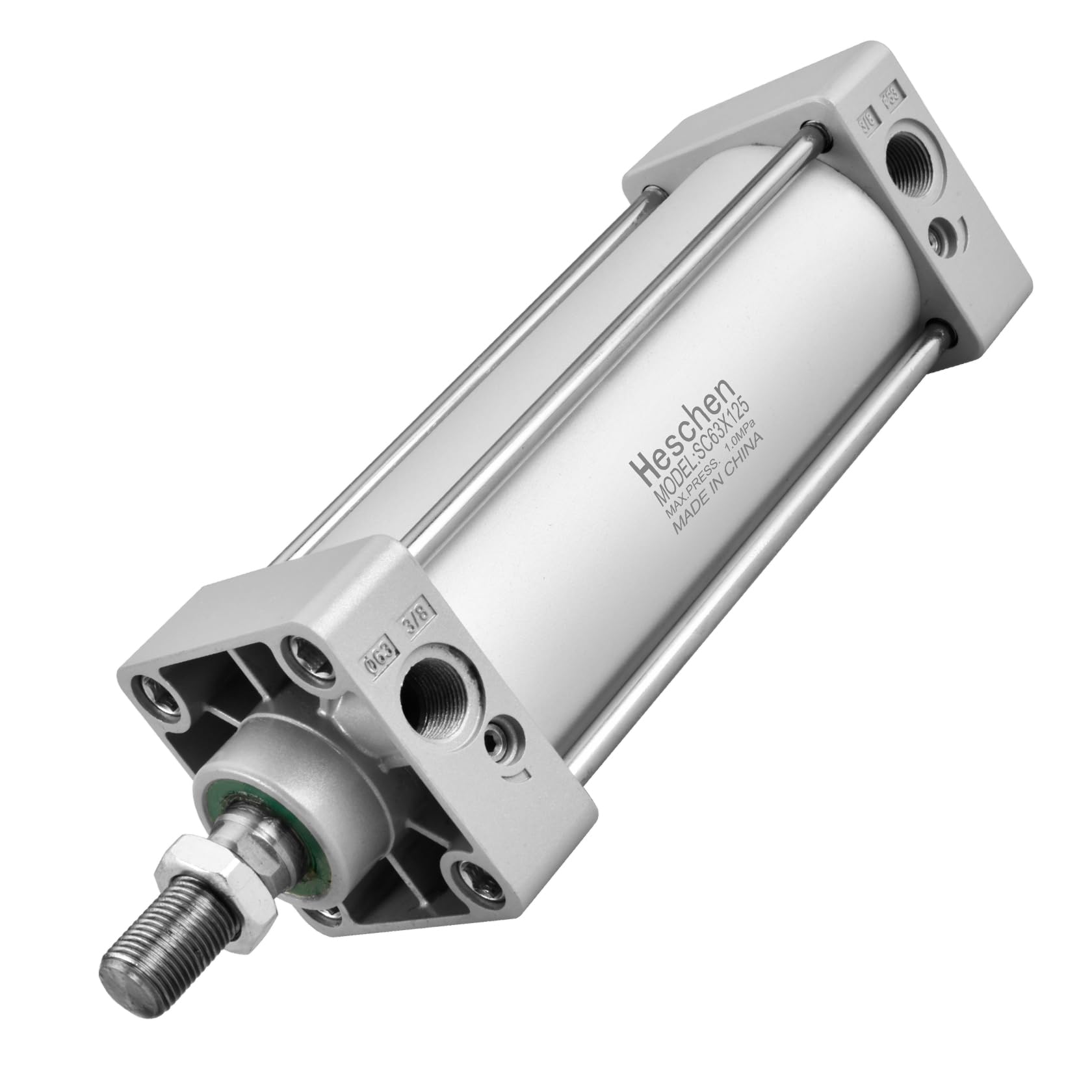 Heschen Tie-Rod Pneumatic Air Cylinder, SC 63-300, 63mm Bore, 300mm Stroke, PT 3/8 Port, Double Acting, Adjustable Cushion, Self-Lubricating Actuator for Industrial & Woodworking — Amazon image 10