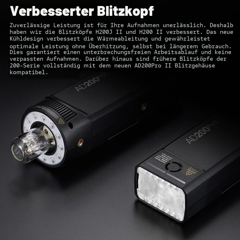 Godox AD200ProII AD200 Pro II Blitzstroboskop,1/8000 HSS,500 Blitze mit voller Leistung, 0,01–2,1 s Recycling,2,4G Wireiess X-System,Blanke Glühbirne/Speedlite Fresnel-Blitzkopf